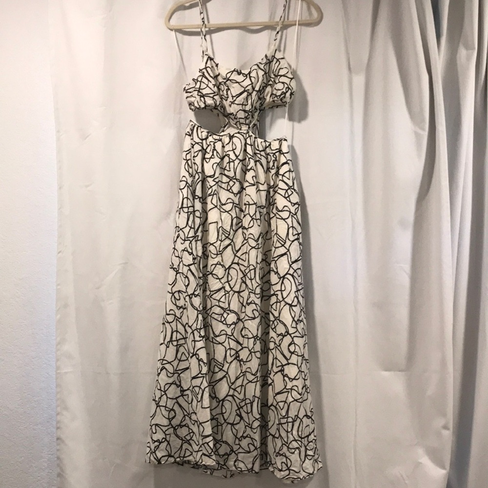 ASTR the Label Sanger Abstract Print Cutout Maxi Dress Black & White Stretch Sm
